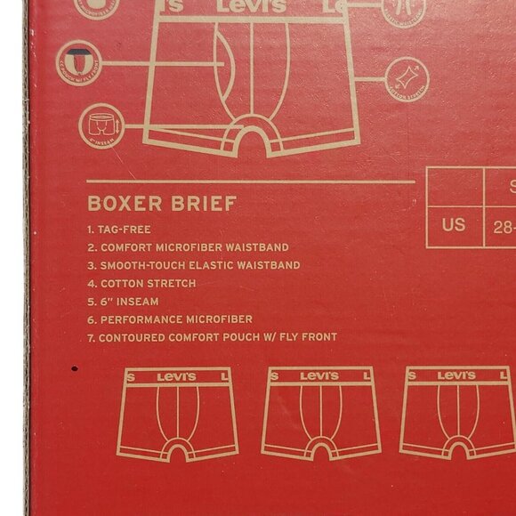 Levi's 4 Pack Boxer Brief Size Small Cotton Stretch Tag Free 6" Inseam Blue Red - Picture 4 of 7